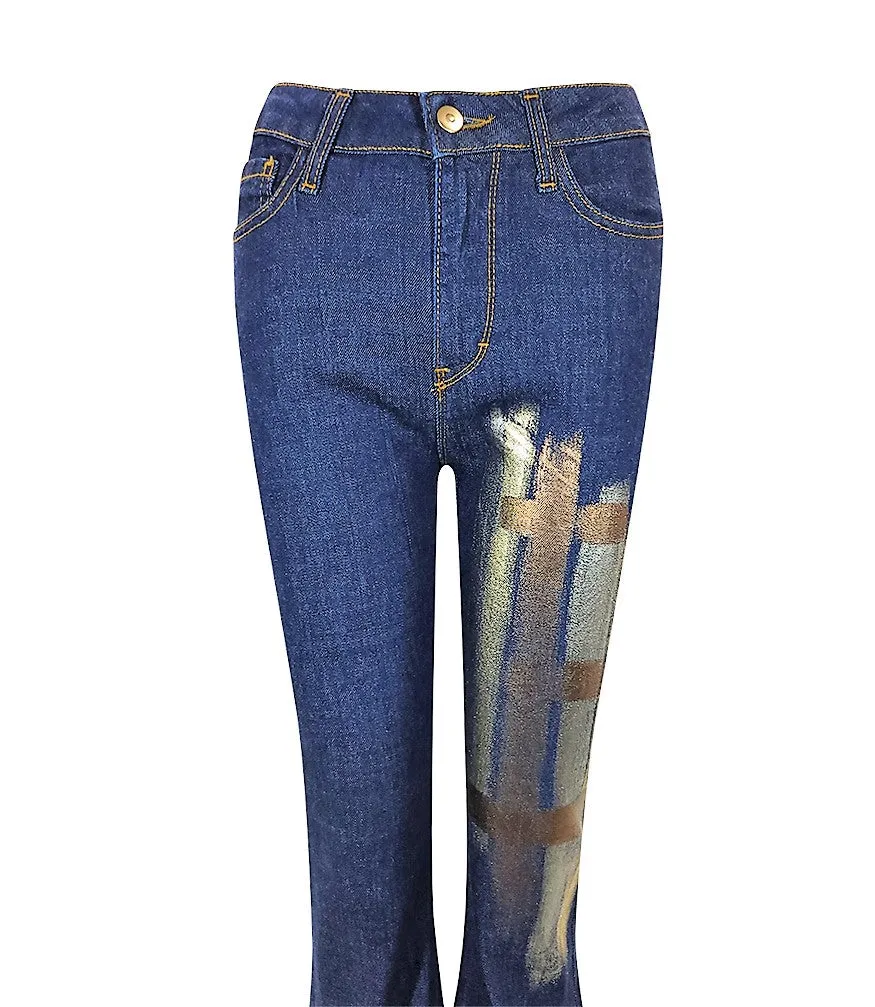 DARK BLUE COTTON FLARE JEANS