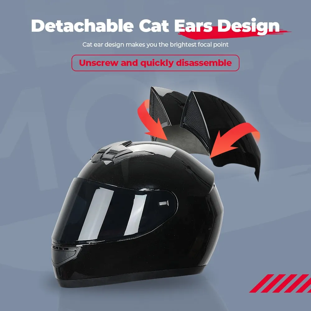 Full Face Motorcycle Helmet Cat Ears