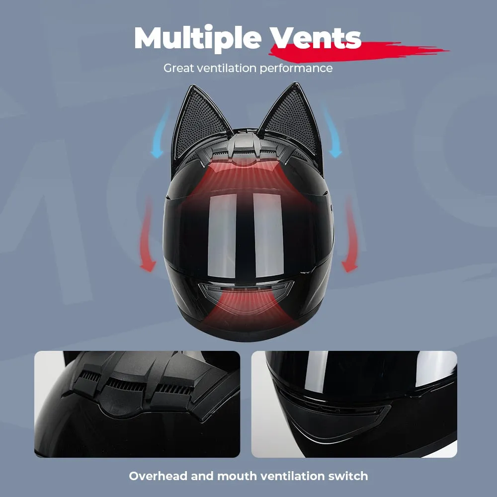 Full Face Motorcycle Helmet Cat Ears