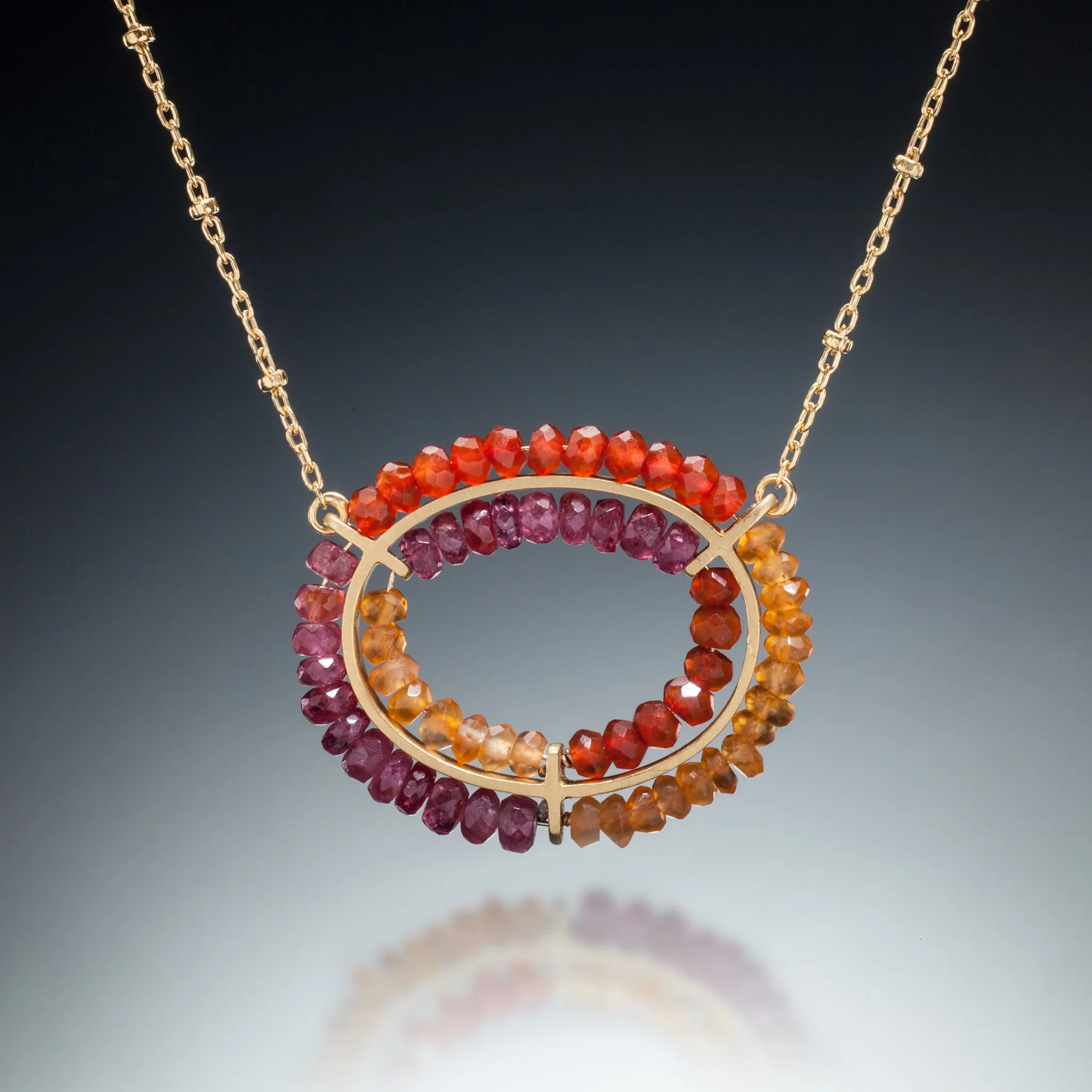 Gemstone Double Circle Necklace (gold, red)