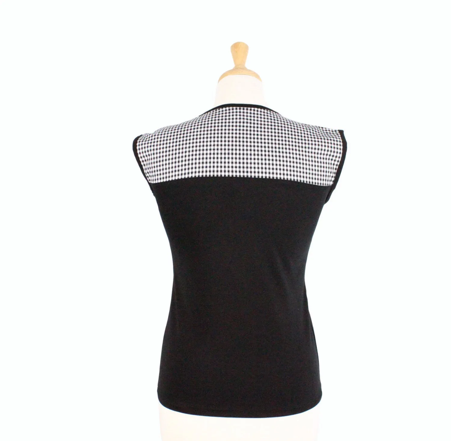 Gingham Vintage Inspired Black Top T-SK558