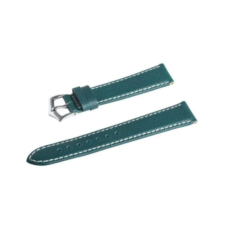 Green Saffiano Folded Edge White Stitches Watch Strap