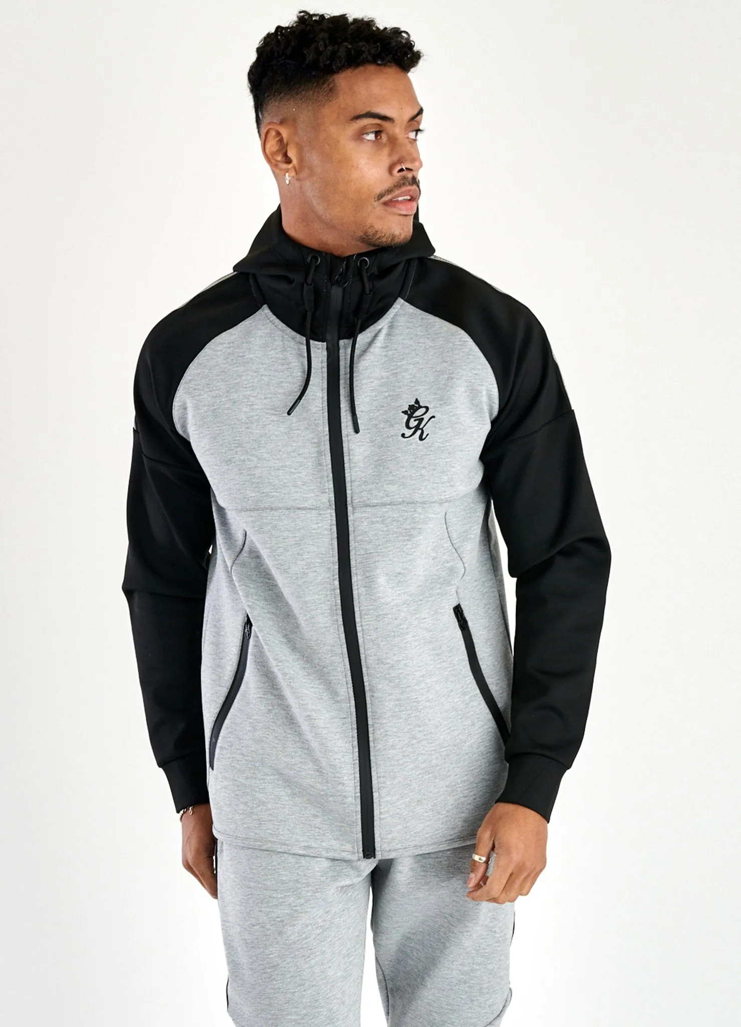 Gym King Lombardi Reflective Poly Tracksuit Top - Grey Marl/Black