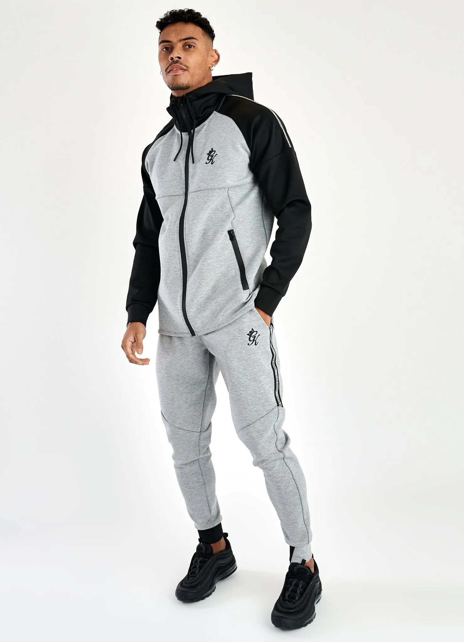 Gym King Lombardi Reflective Poly Tracksuit Top - Grey Marl/Black