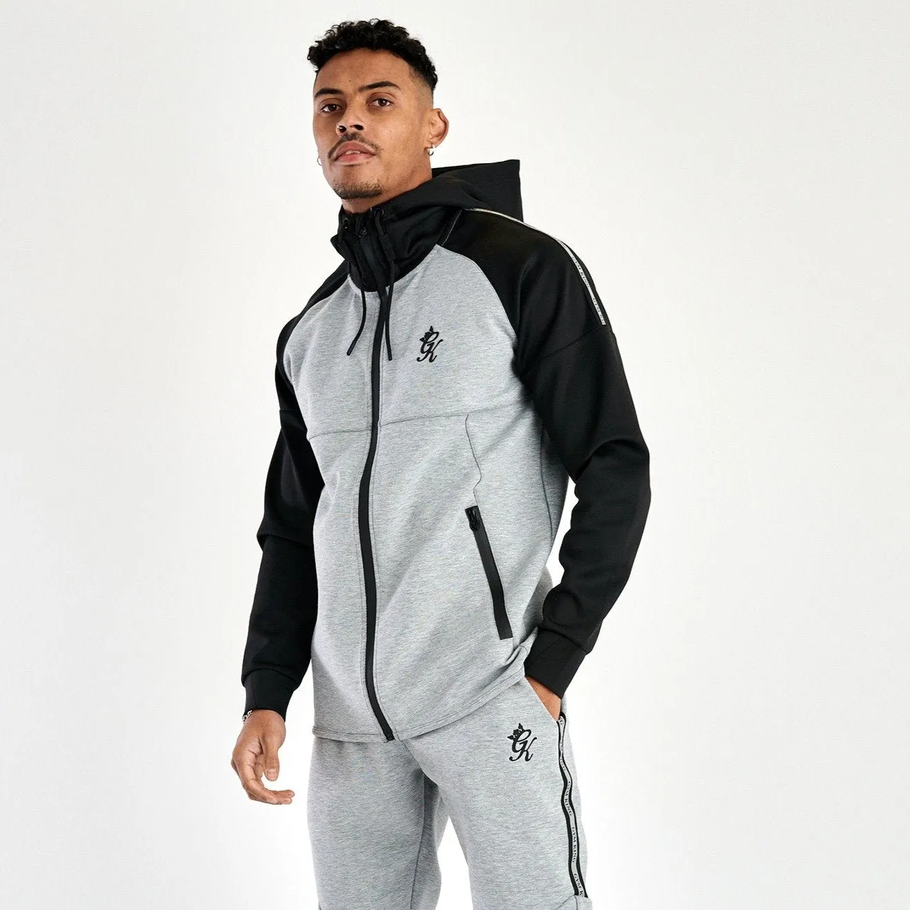 Gym King Lombardi Reflective Poly Tracksuit Top - Grey Marl/Black