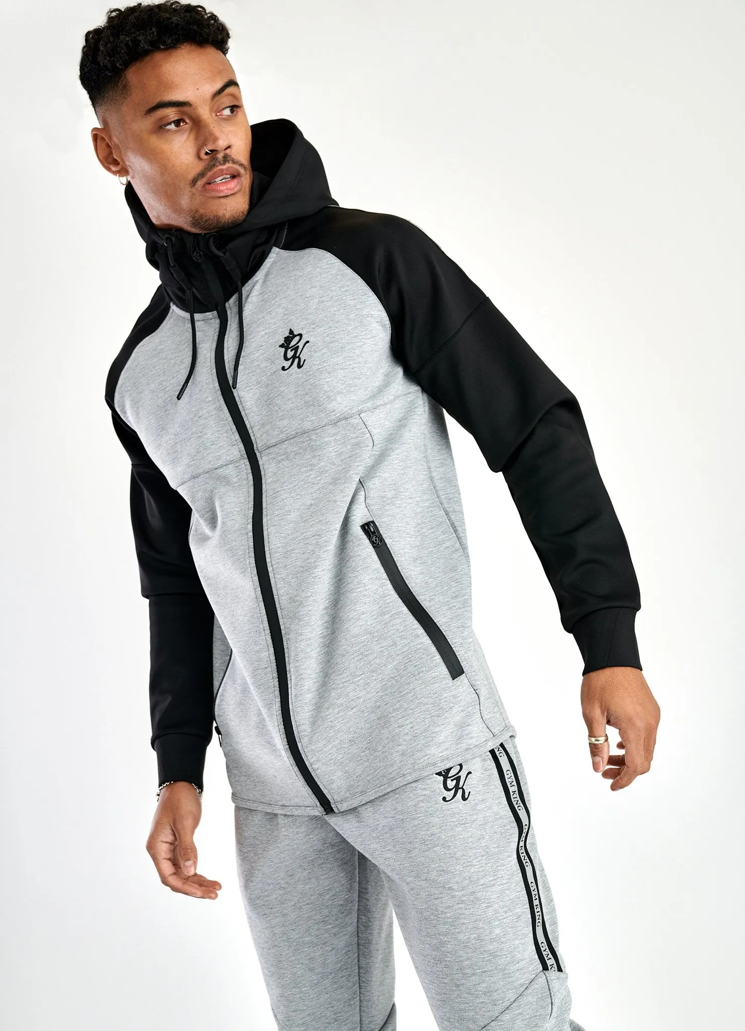 Gym King Lombardi Reflective Poly Tracksuit Top - Grey Marl/Black