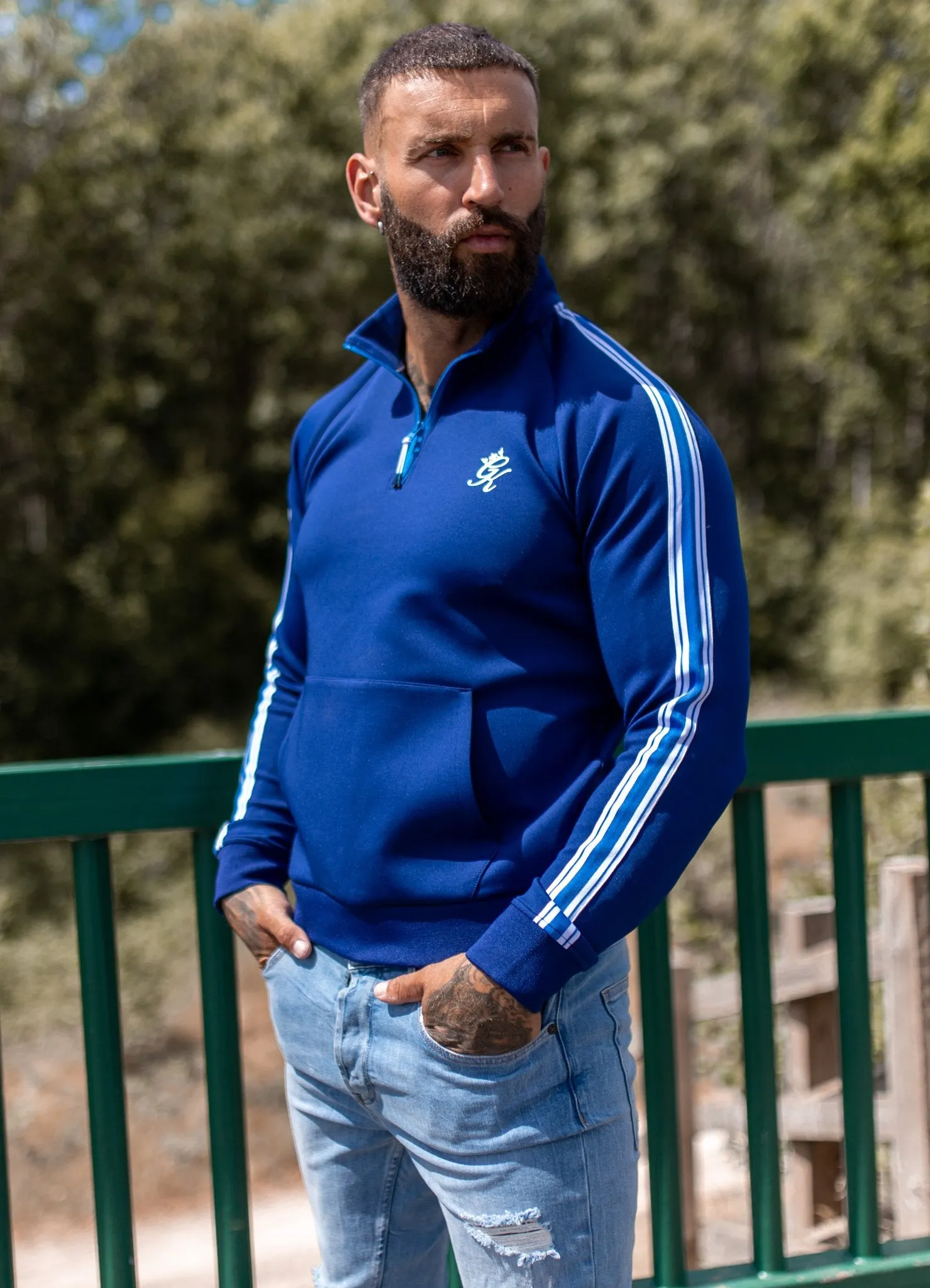 Gym King Marshall Poly Taped Funnel Neck Top - Blue Depths