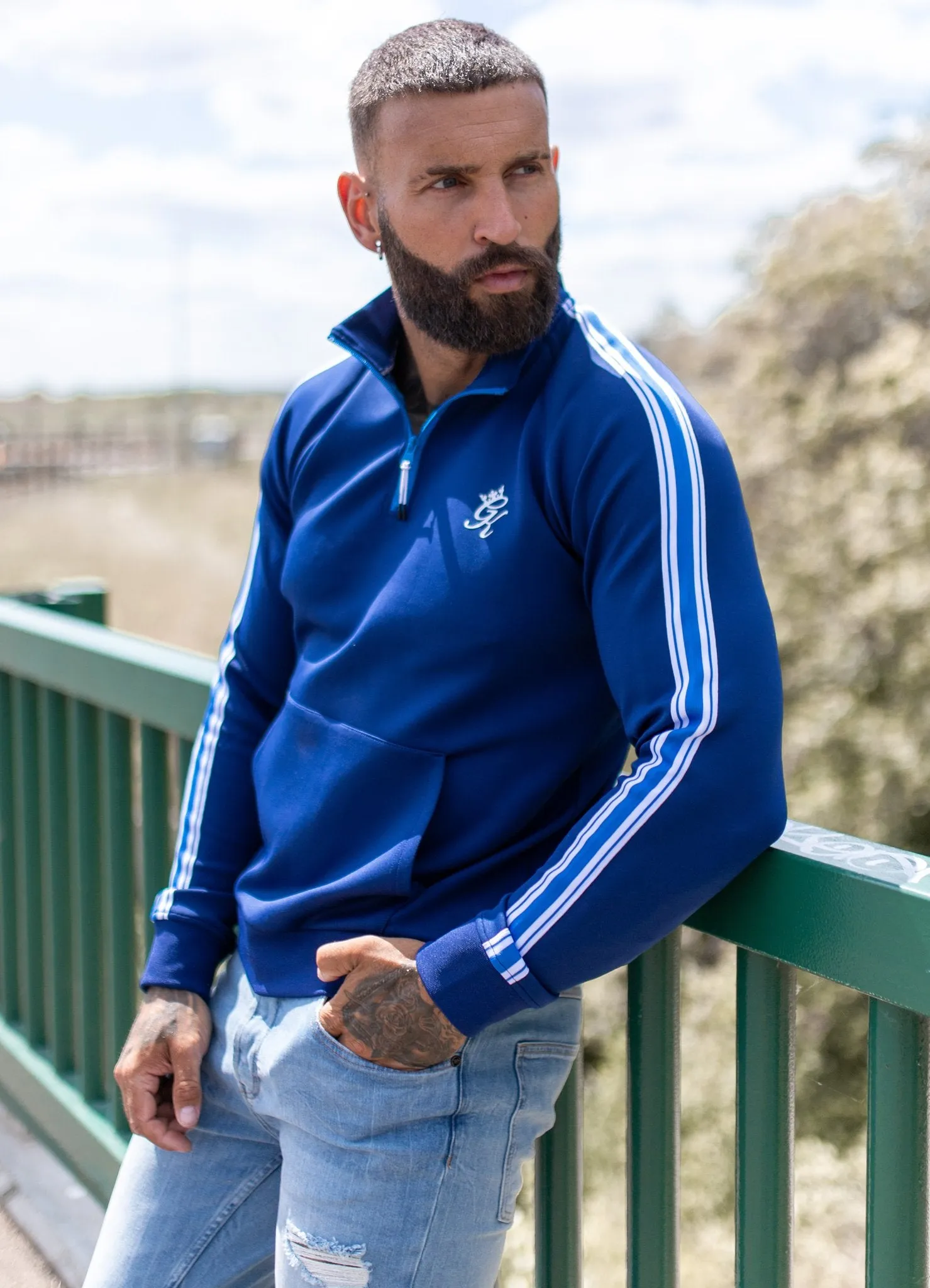 Gym King Marshall Poly Taped Funnel Neck Top - Blue Depths