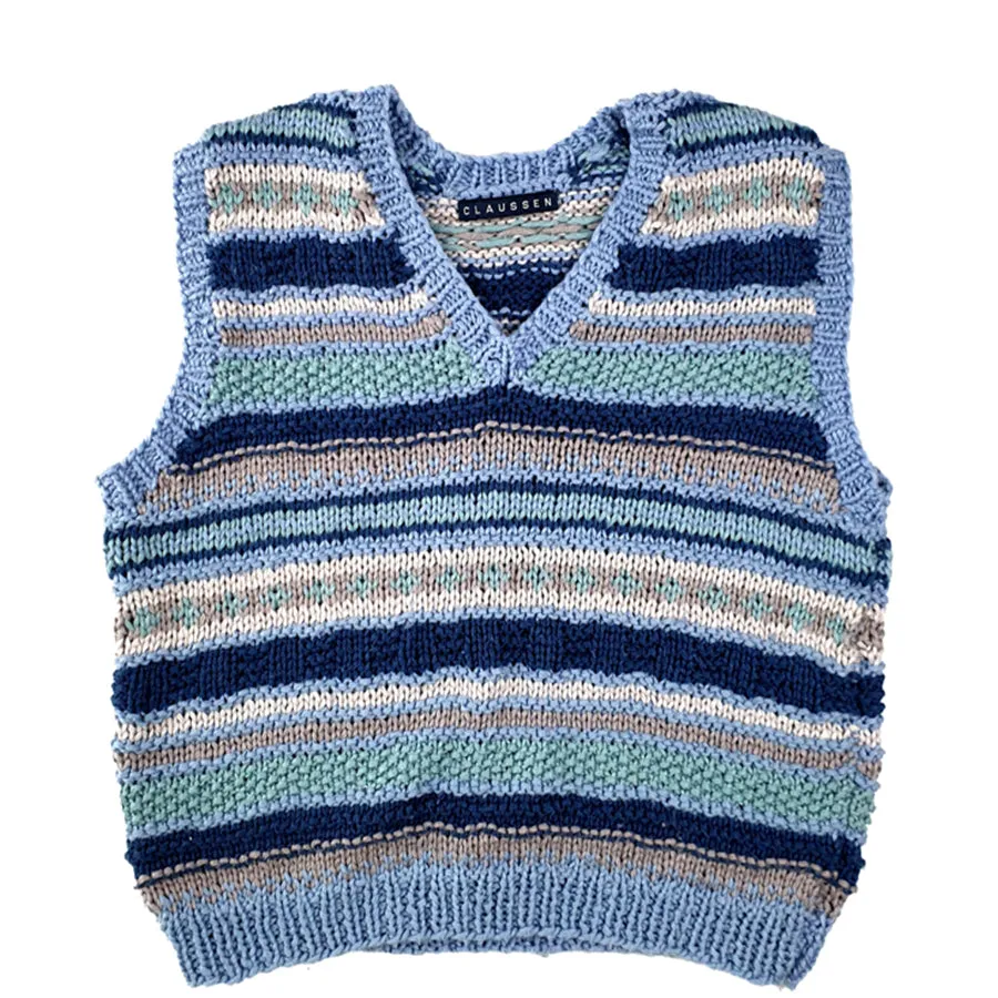 HAND KNITTED SLIPOVER WITH BLUE STRIPED PATTERN