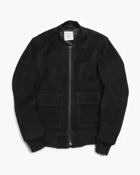 Heavy Suede Bomber Jacket - Black