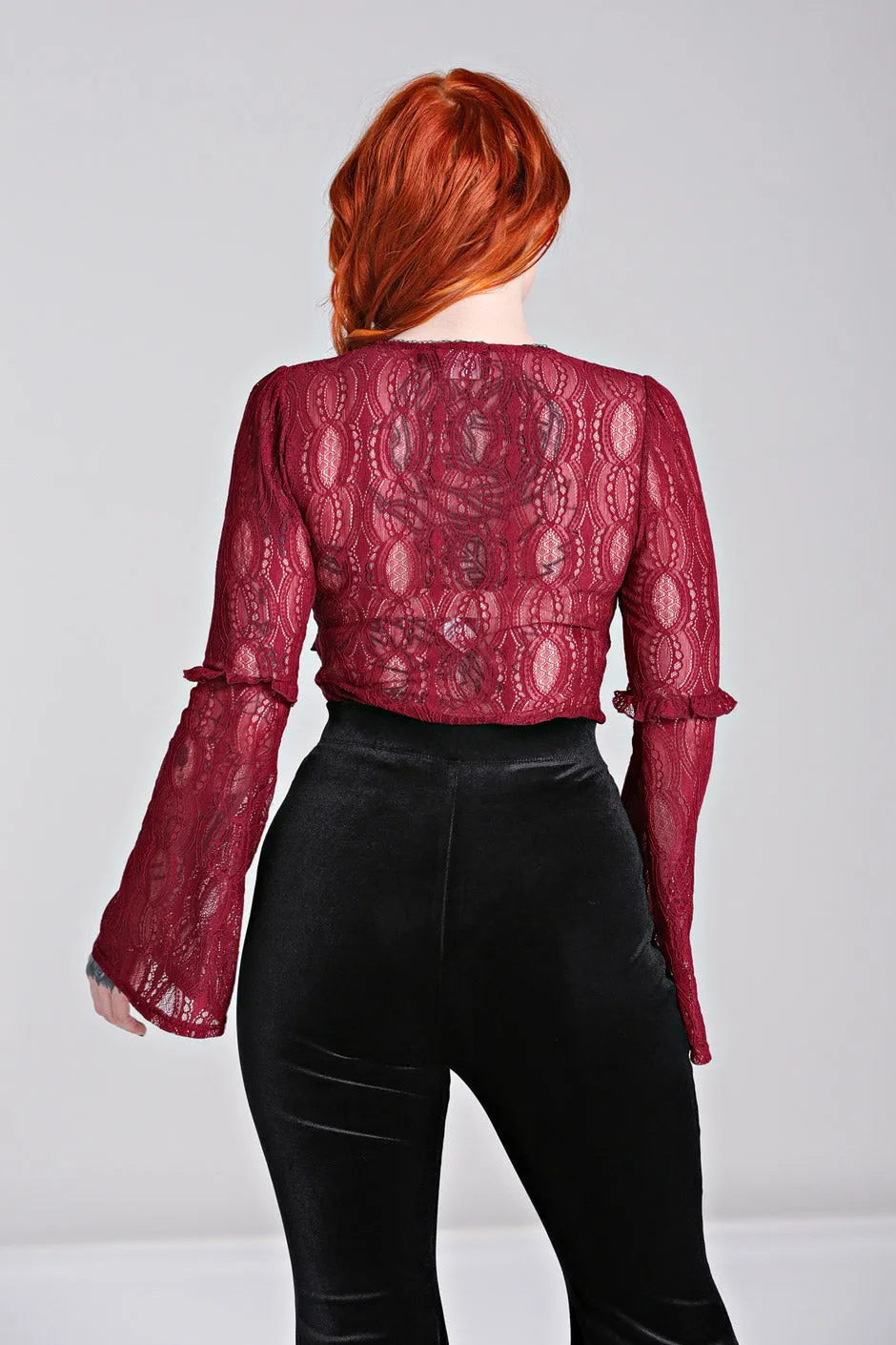 Hell Bunny Rhea Stretch Lace Burgundy Top