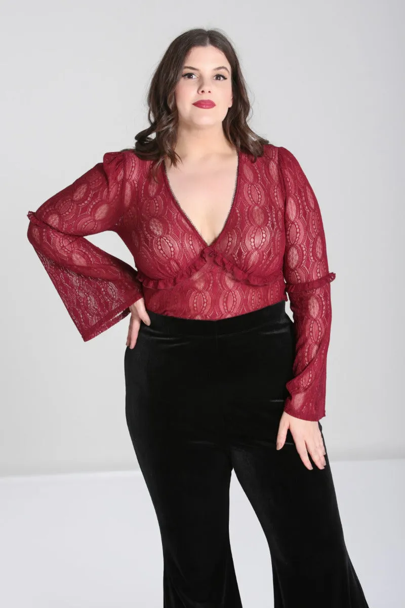 Hell Bunny Rhea Stretch Lace Burgundy Top