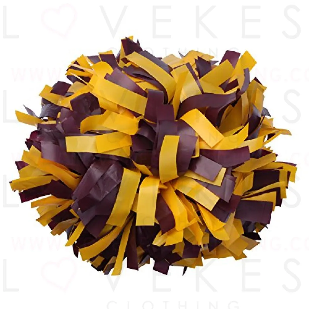 ICObuty Plastic Cheerleading Pom pom 6 inch 1 Pair(Maroon-Yellow)