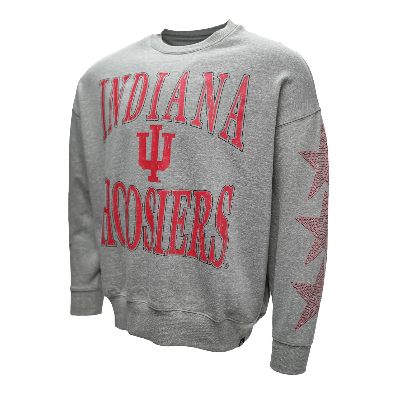 Indiana Hoosiers Ladies Wynn Star Sleeve Grey Crewneck