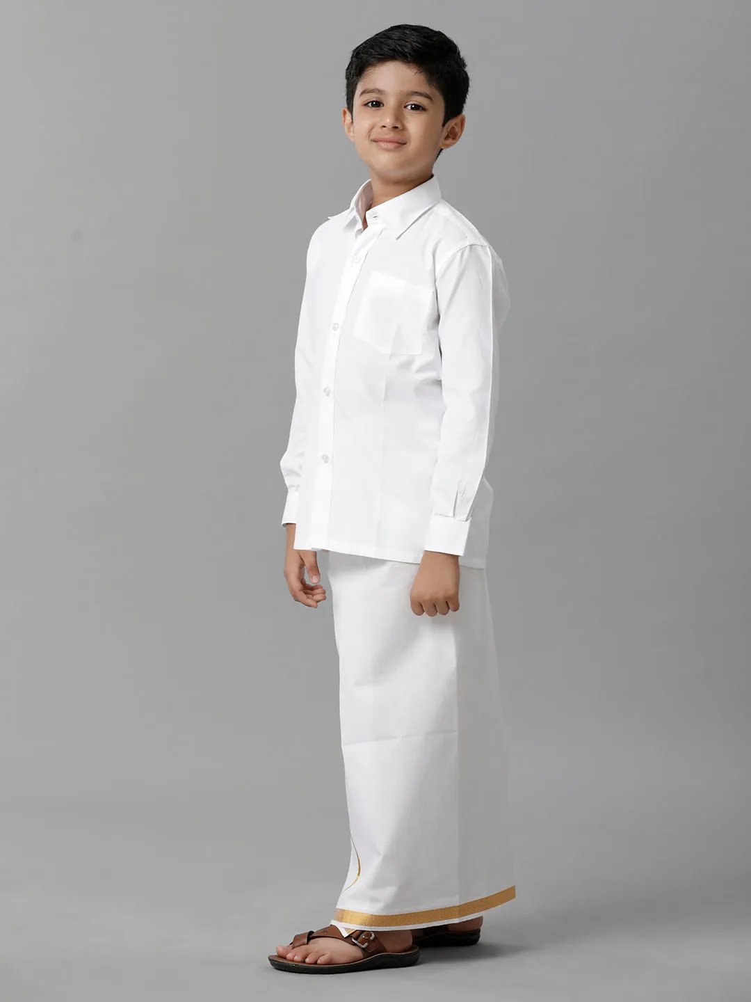 Like Father Like Son Full Sleeves White Shirt Dhoti Set Combo