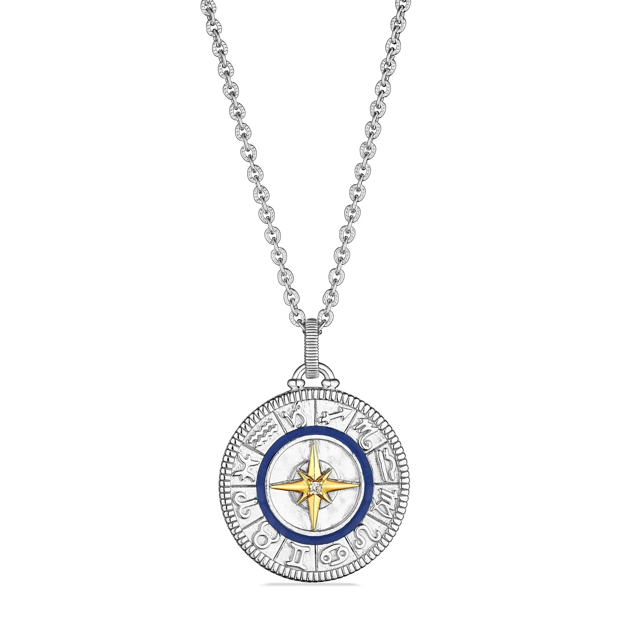 Little Luxuries Long Zodiac Medallion Necklace with Diamonds and 18K Gold