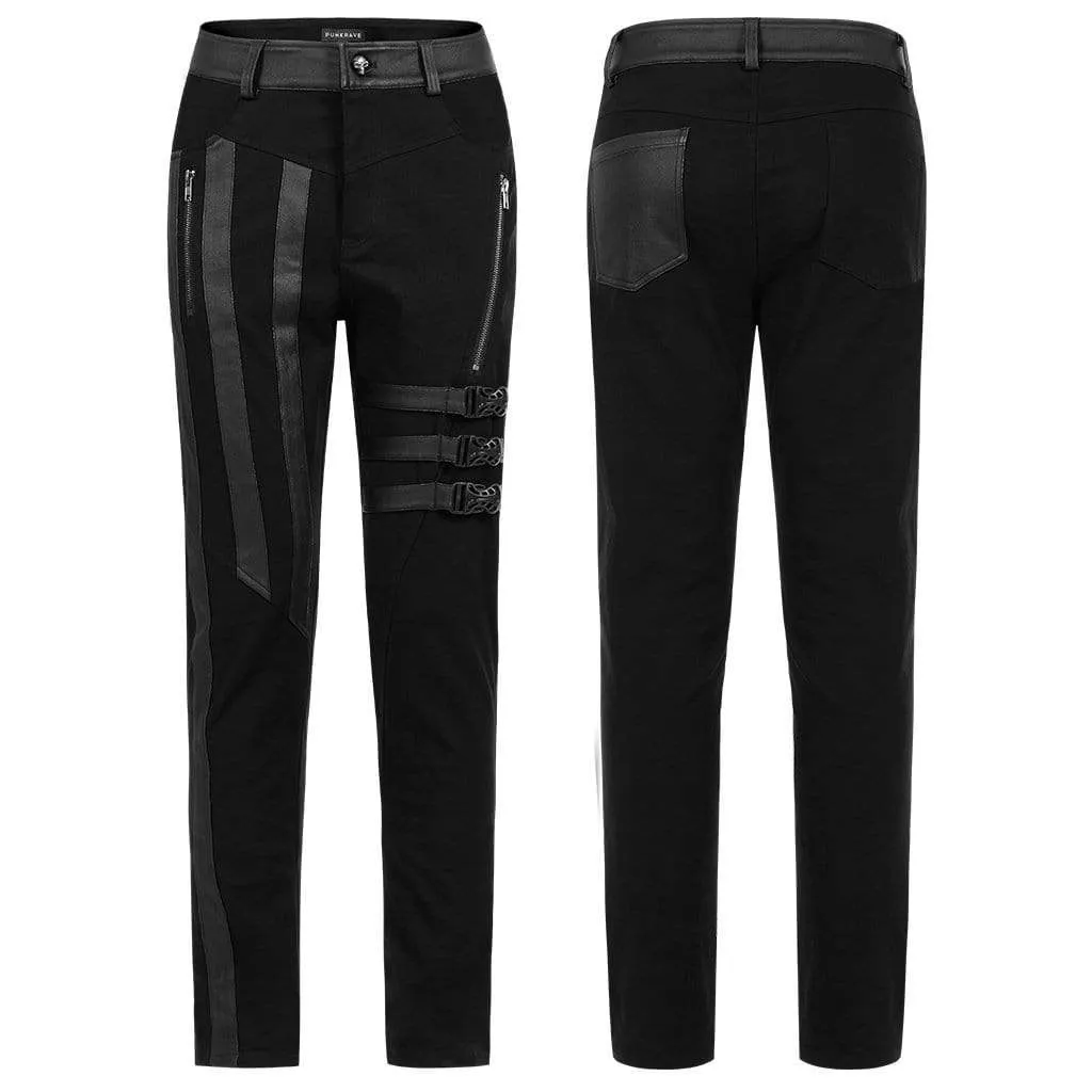 Men's Punk Buckles Splice Multi Zipper Black Pants