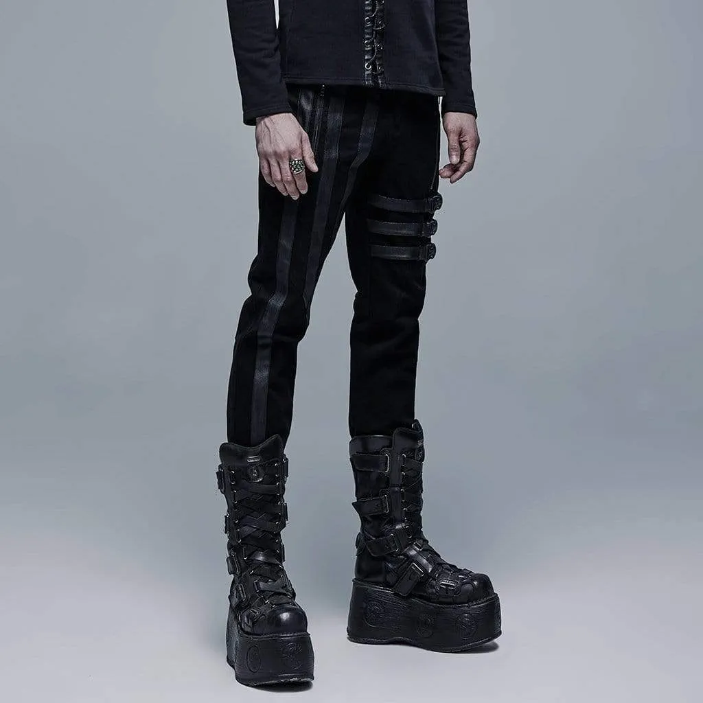 Men's Punk Buckles Splice Multi Zipper Black Pants