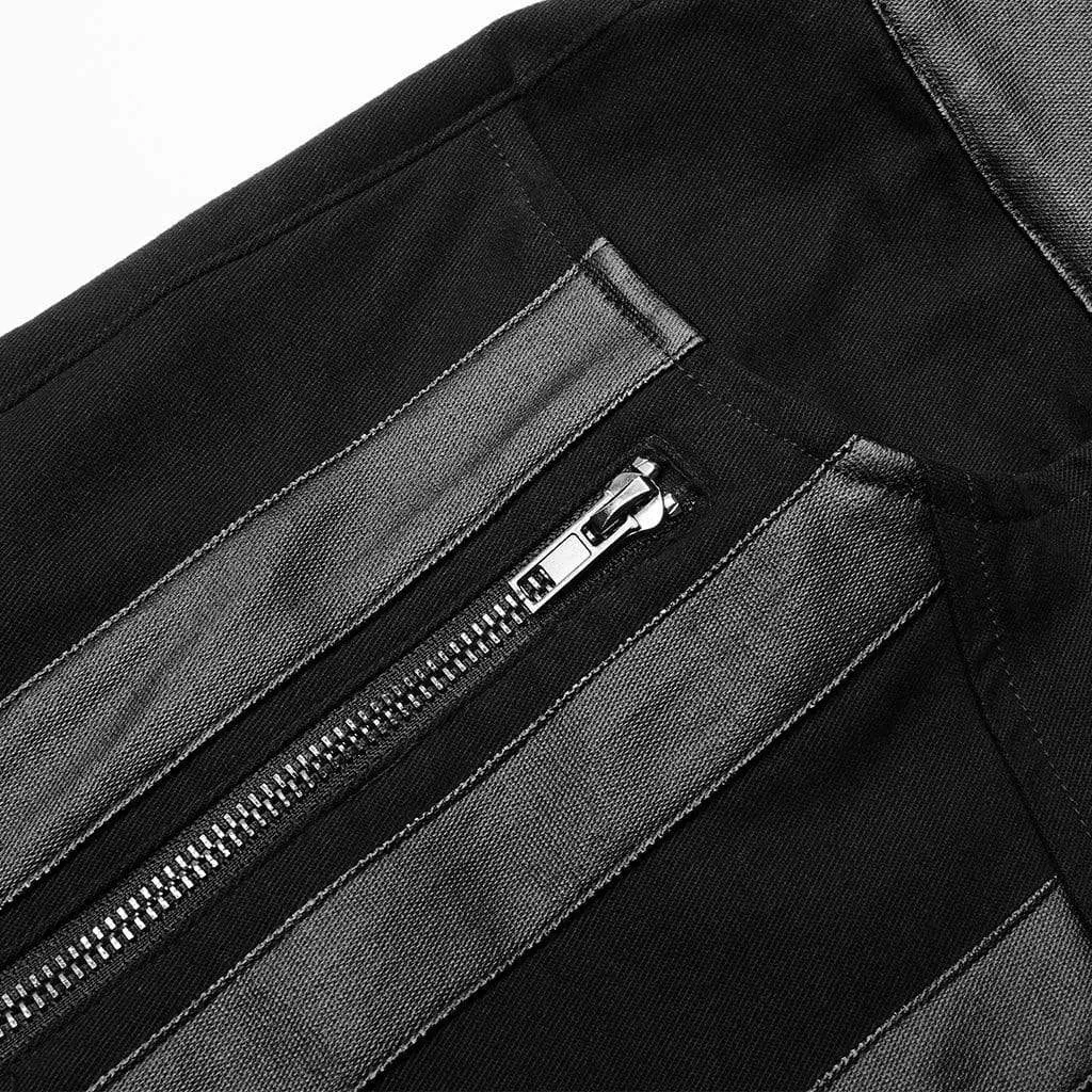 Men's Punk Buckles Splice Multi Zipper Black Pants