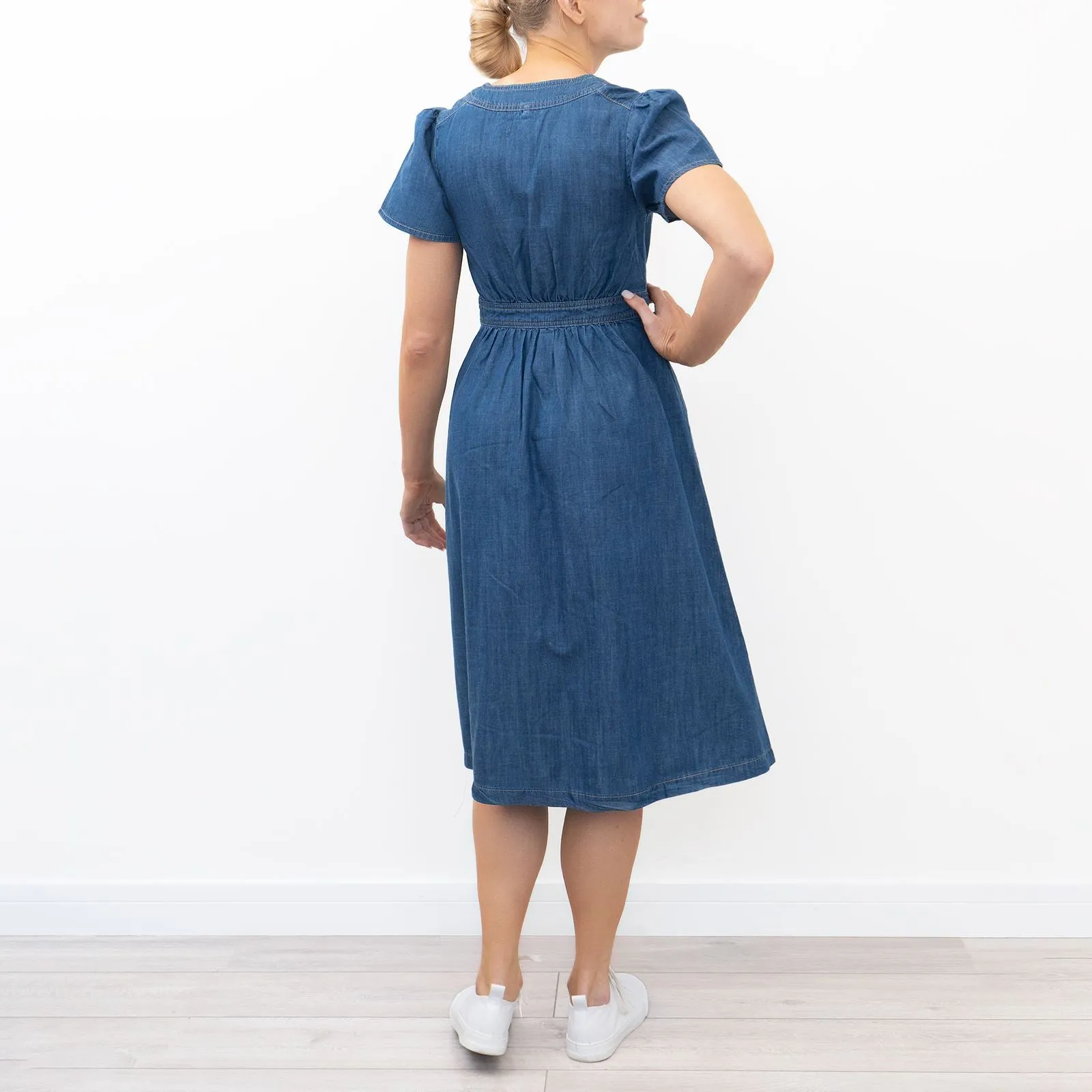 Monsoon Blue Denim V-Neck Short Sleeve Dress