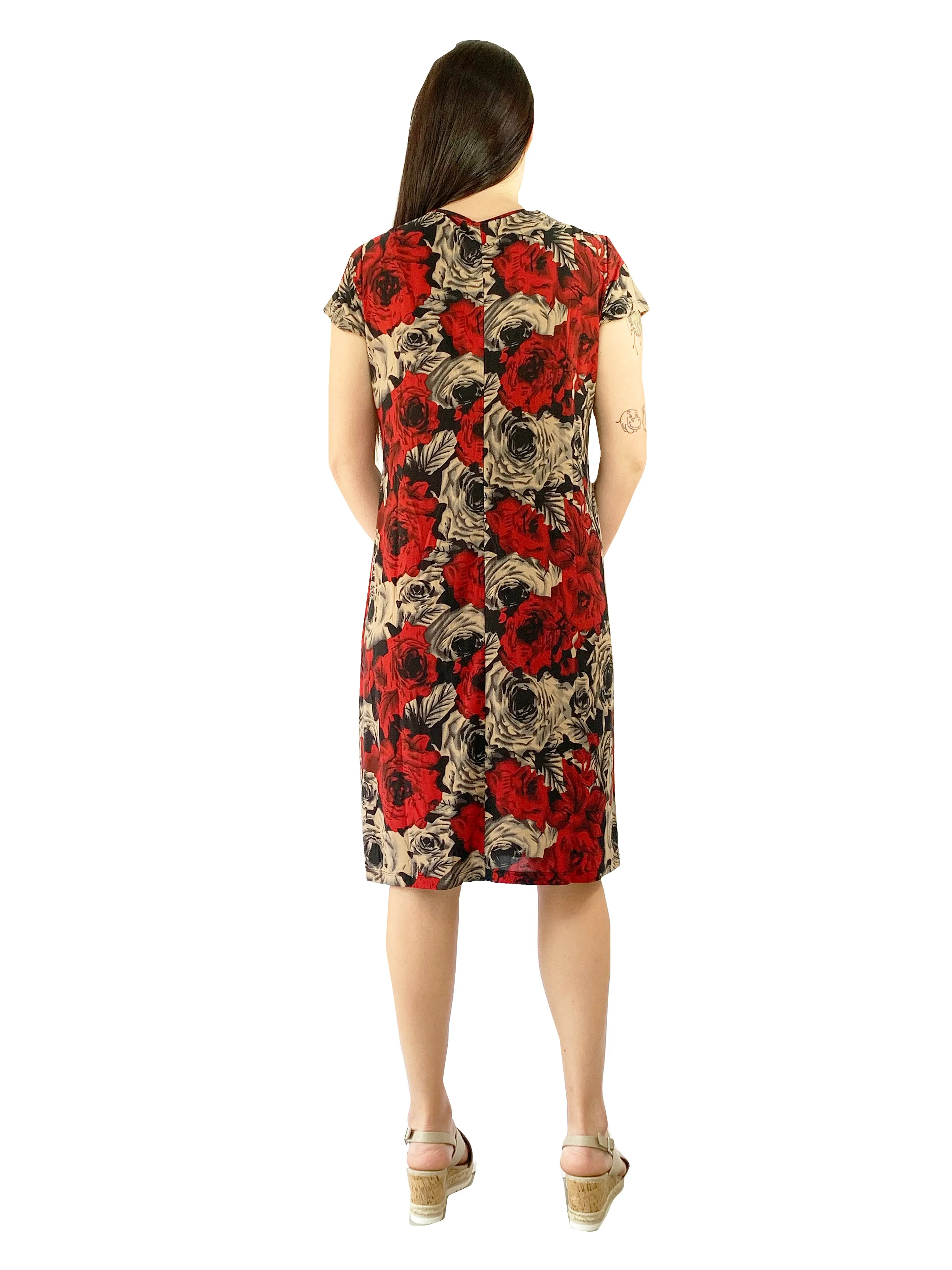 Pleat Front Midnight Roses Dress