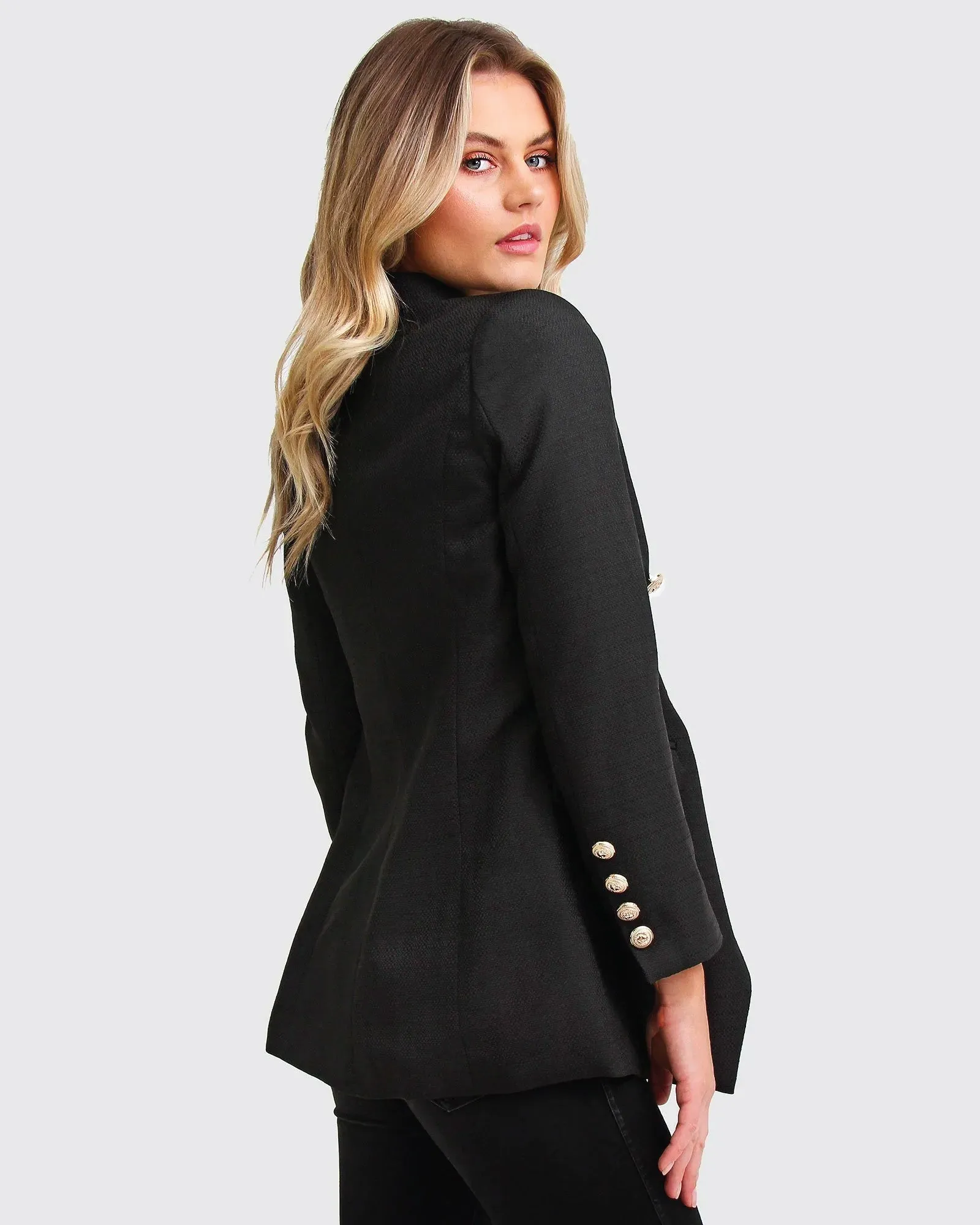 Princess Polina Textured Weave Blazer - Black