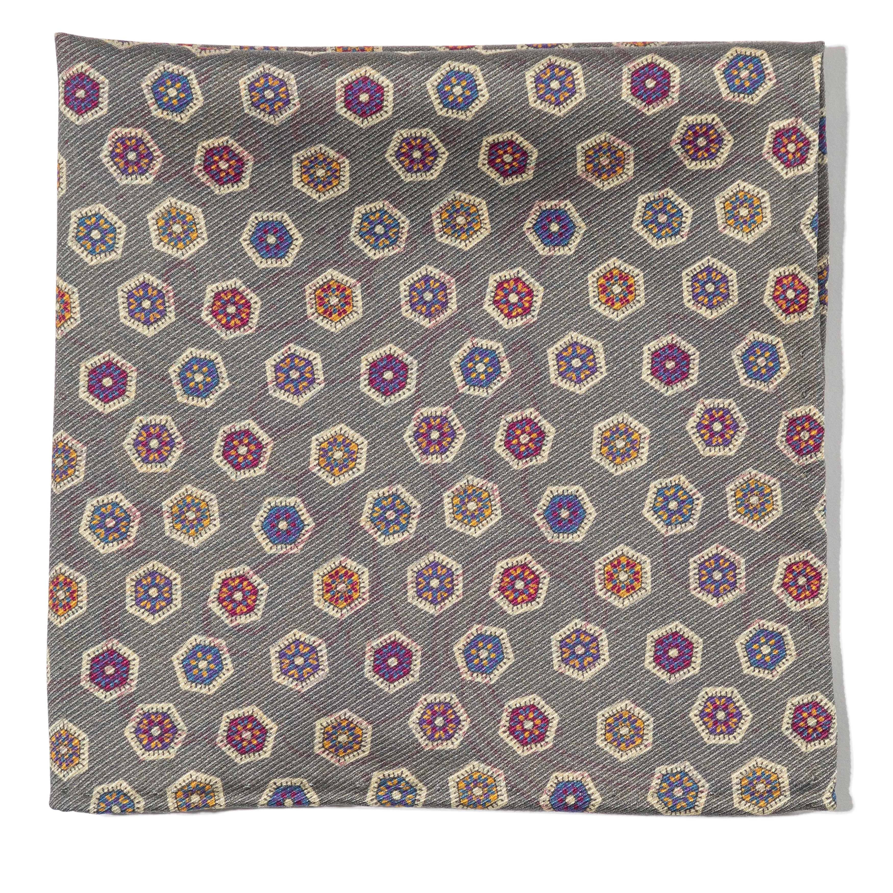 Silk Double-Sided Medallion/Paisley Print Pocket Square