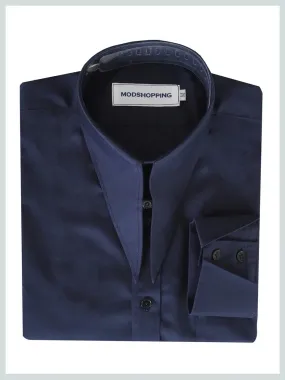 Spearpoint Collar Shirt - Navy Blue Tab Collar Shirt