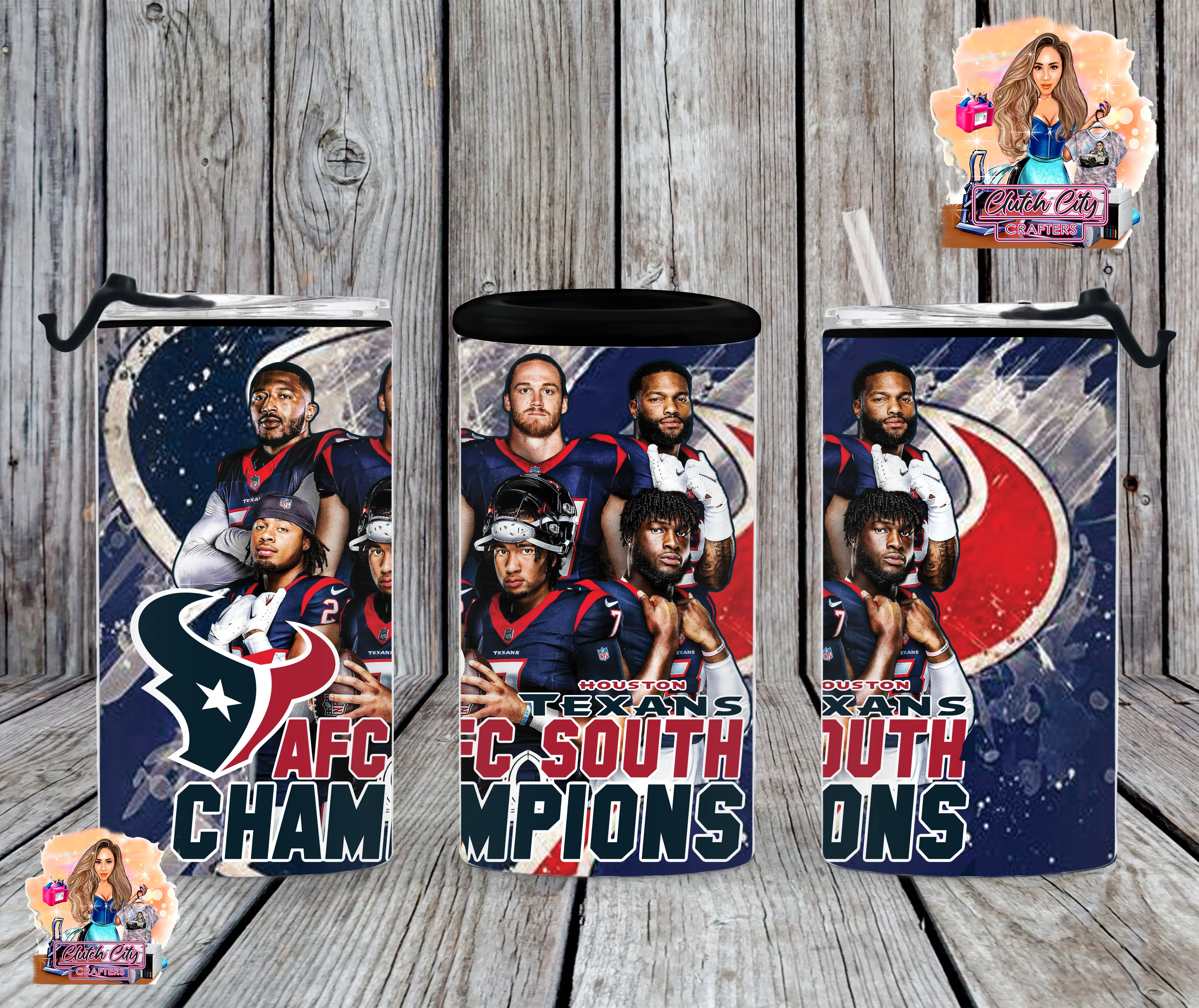 Texans AFC Champions 12 oZ can/ Koozie/Tumbler 4 in 1