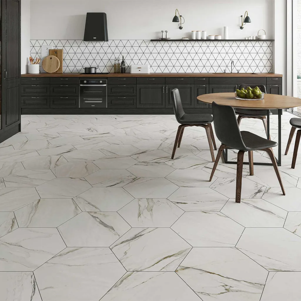 Thassos Gold Satin, Hexagon - Porcelain Tile