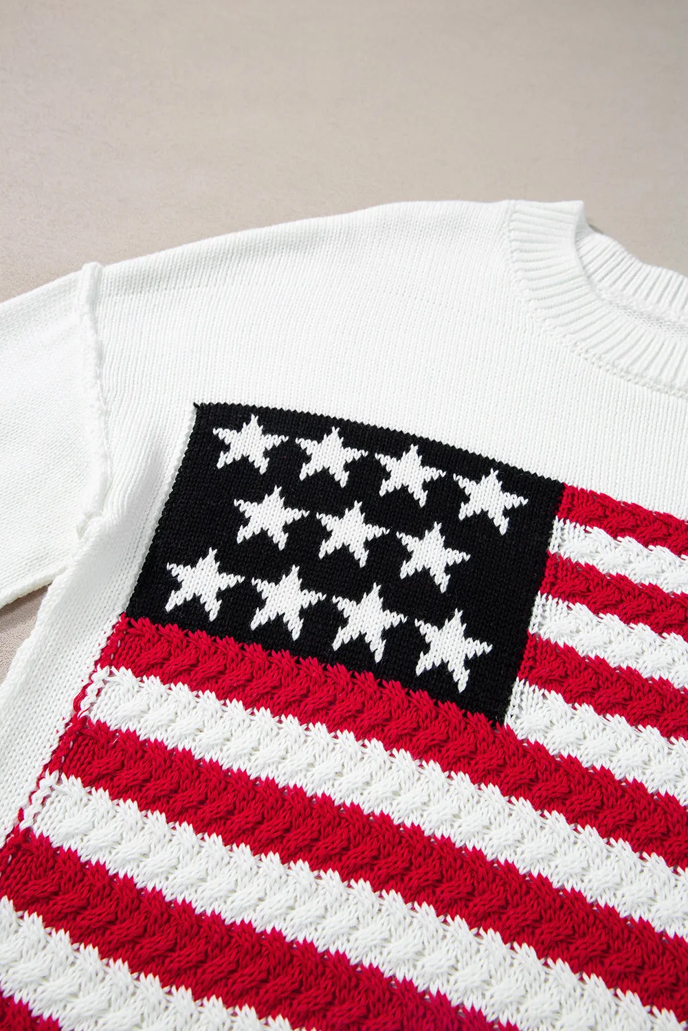 White Twist American Flag Knit Sweater