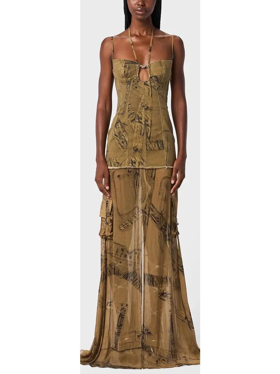 Women’s Cargo Patch-Print Long Dress