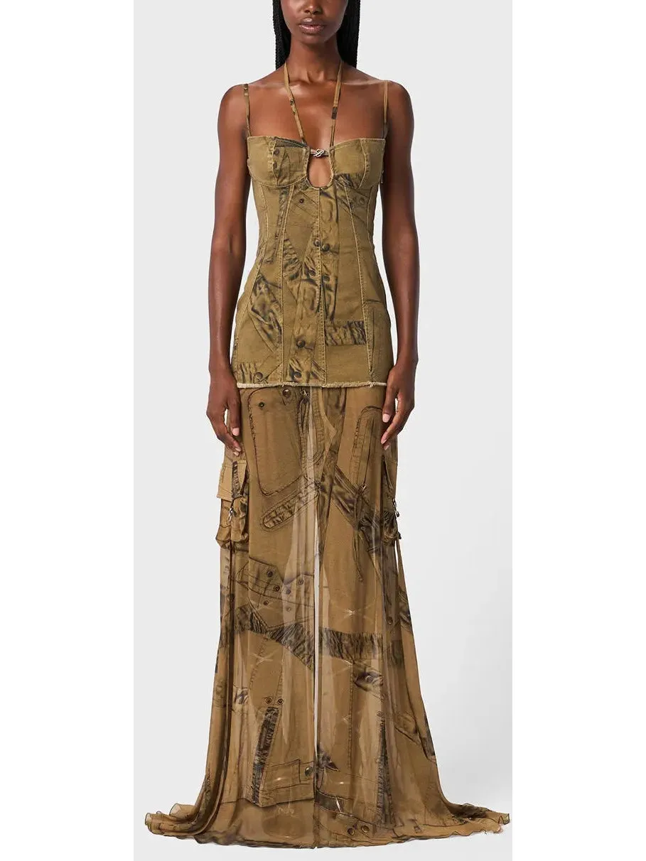 Women’s Cargo Patch-Print Long Dress