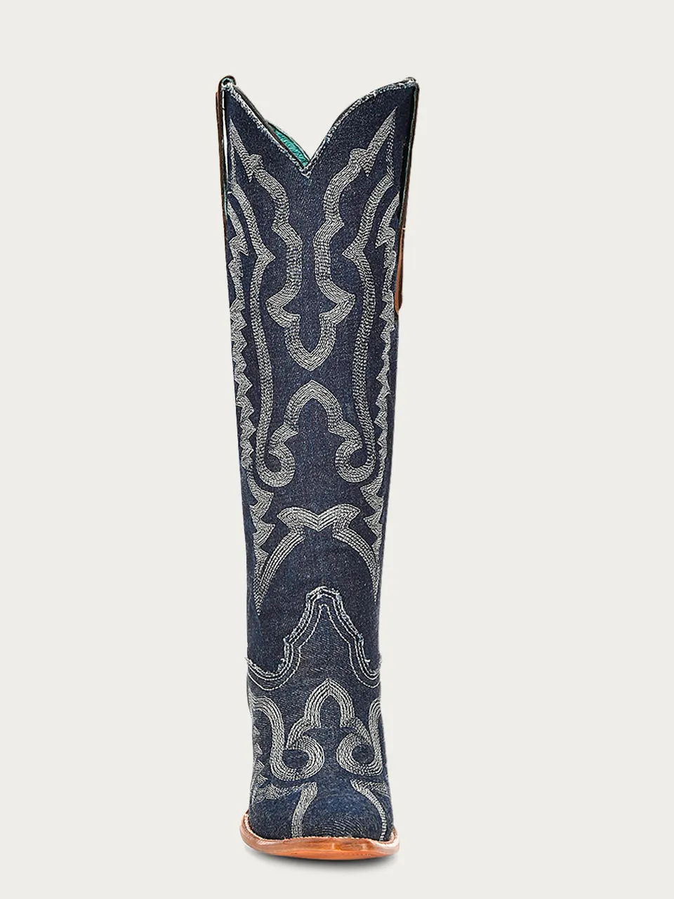 Z5226 - WOMEN'S WHITE EMBROIDERY DENIM TALL TOP POINTED TOE COWBOY BOOT